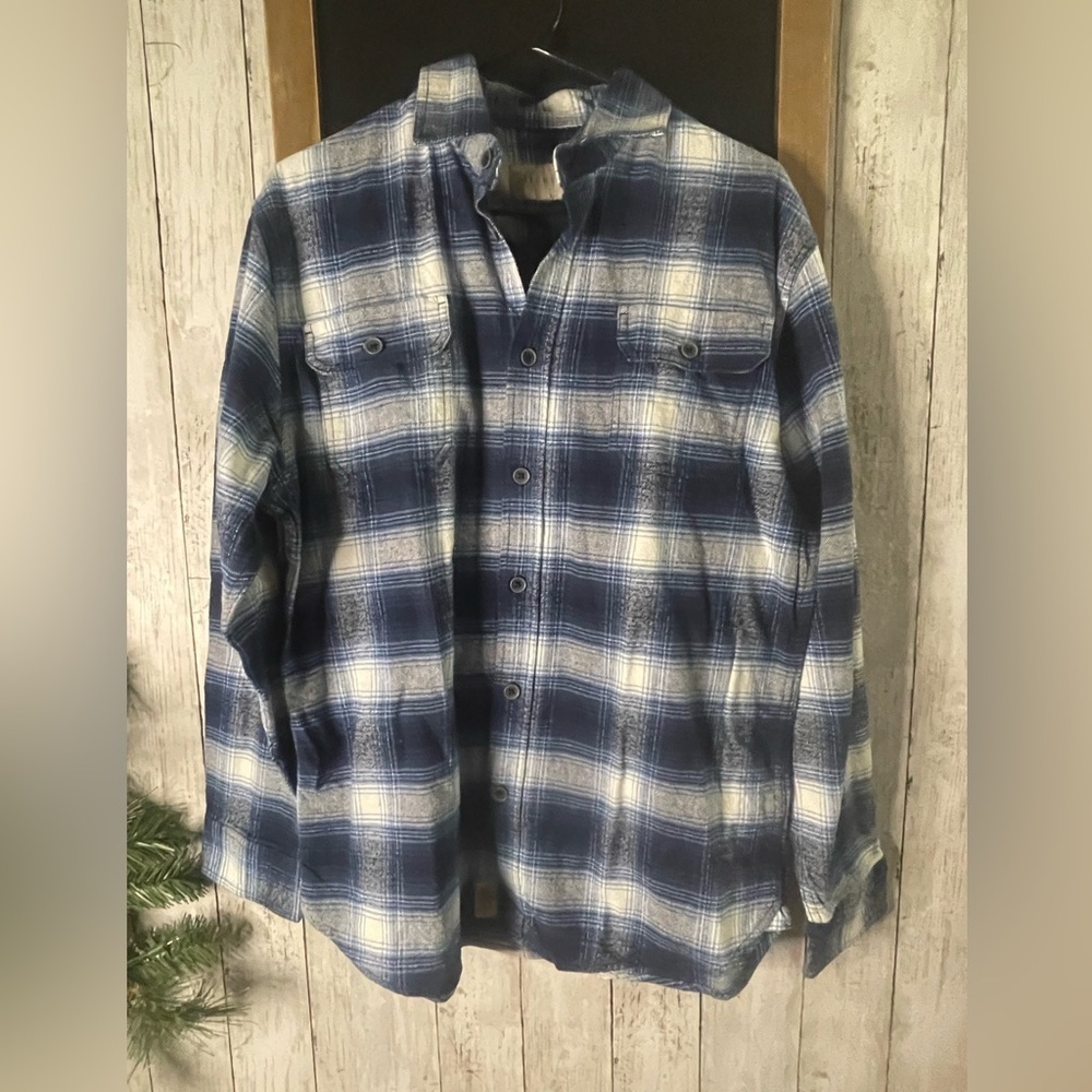 Jachs Men's Blue/White Plaid Flannel M/L Long Sleeves 100% Cotton